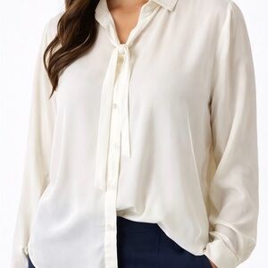 J. Crew Cream Tie-Neck Button-Front Blouse NWT